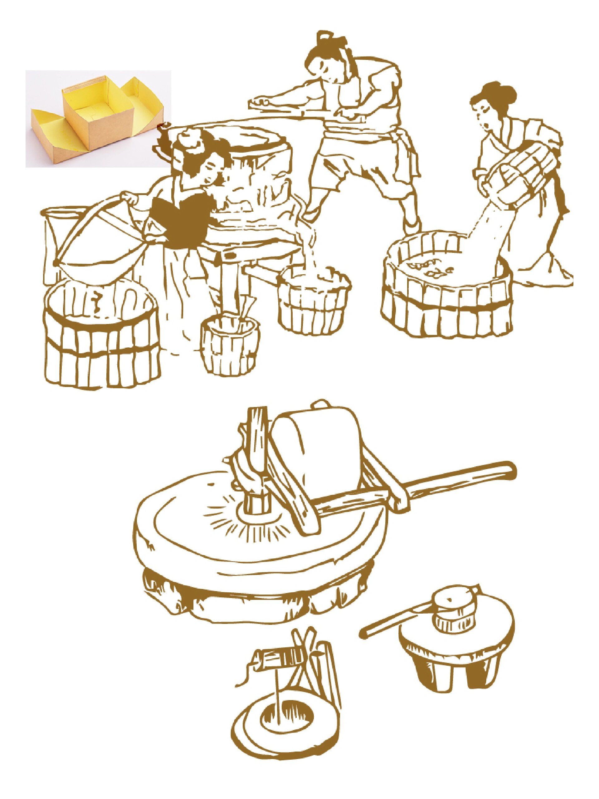 豆腐制作工艺图ai古代传统豆腐制作工艺流程线描线稿矢量素材png图