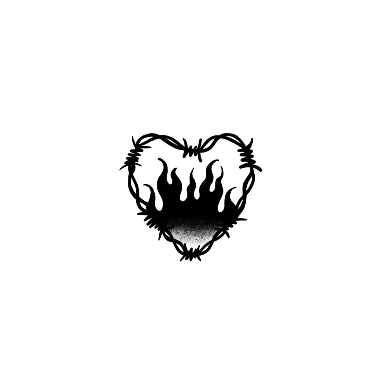 tattoo 原创设计 纹身手稿 火焰心 blackwork风格 用作拼图填空很合适