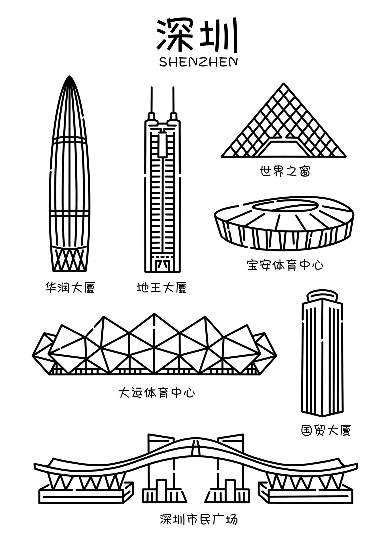 城市地标建筑系列插画/手绘简笔画