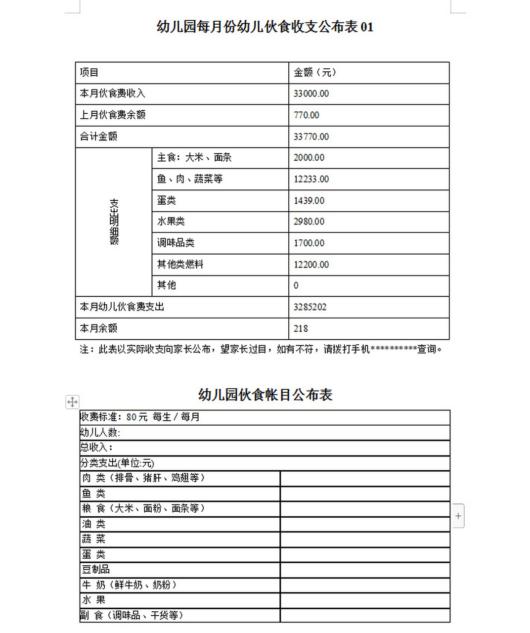 幼儿园收支明细表 幼儿园年预算经费收支表