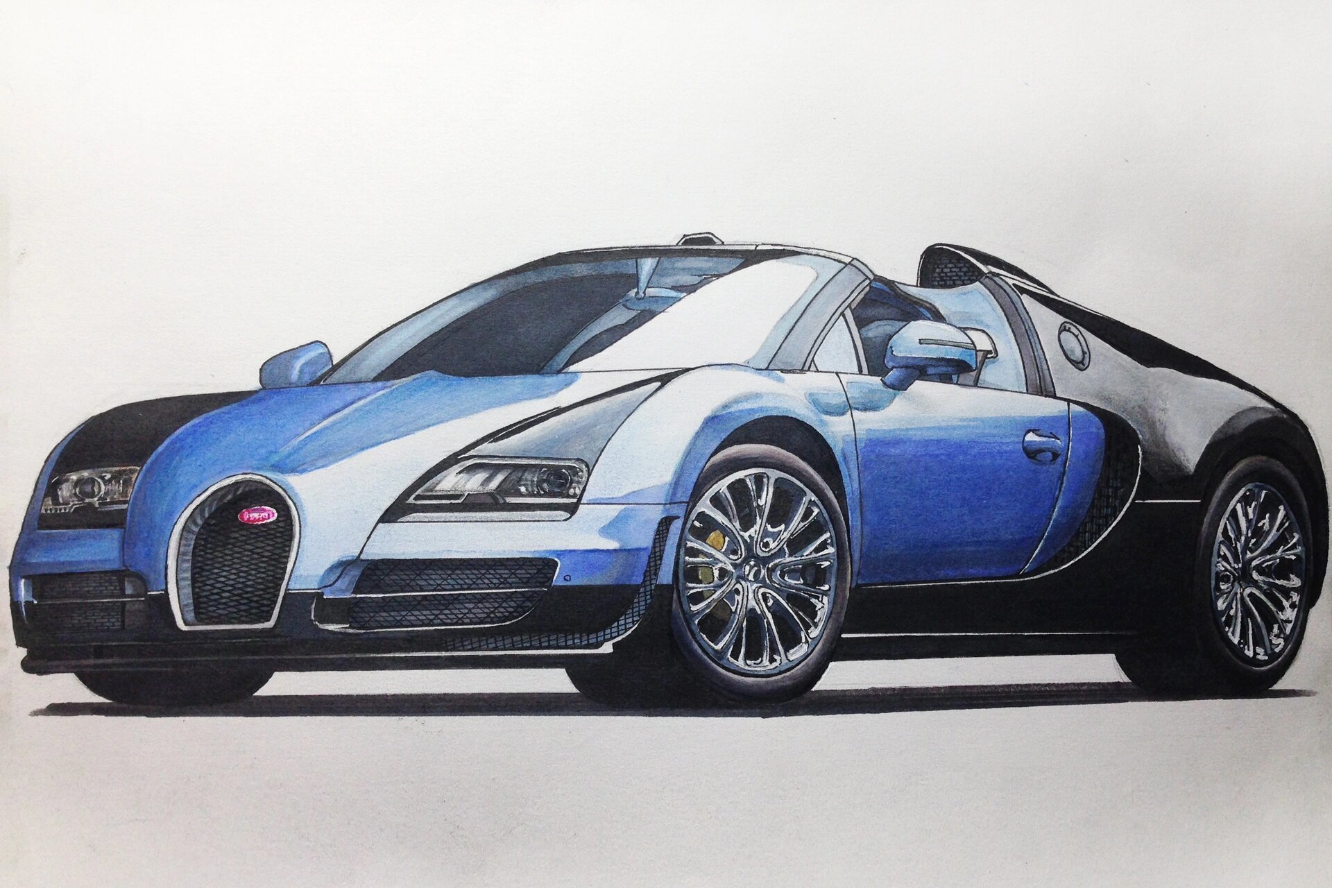 汽车手绘分享:布加迪威航 在手绘本上画了一台布加迪威航 布加迪威航