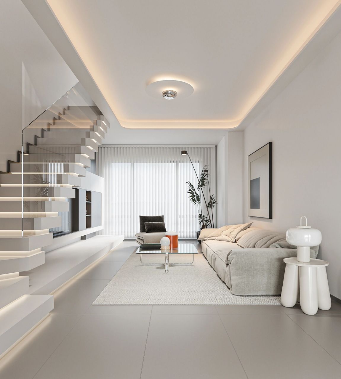 楼梯下的电视背景墙也能做的很好看.