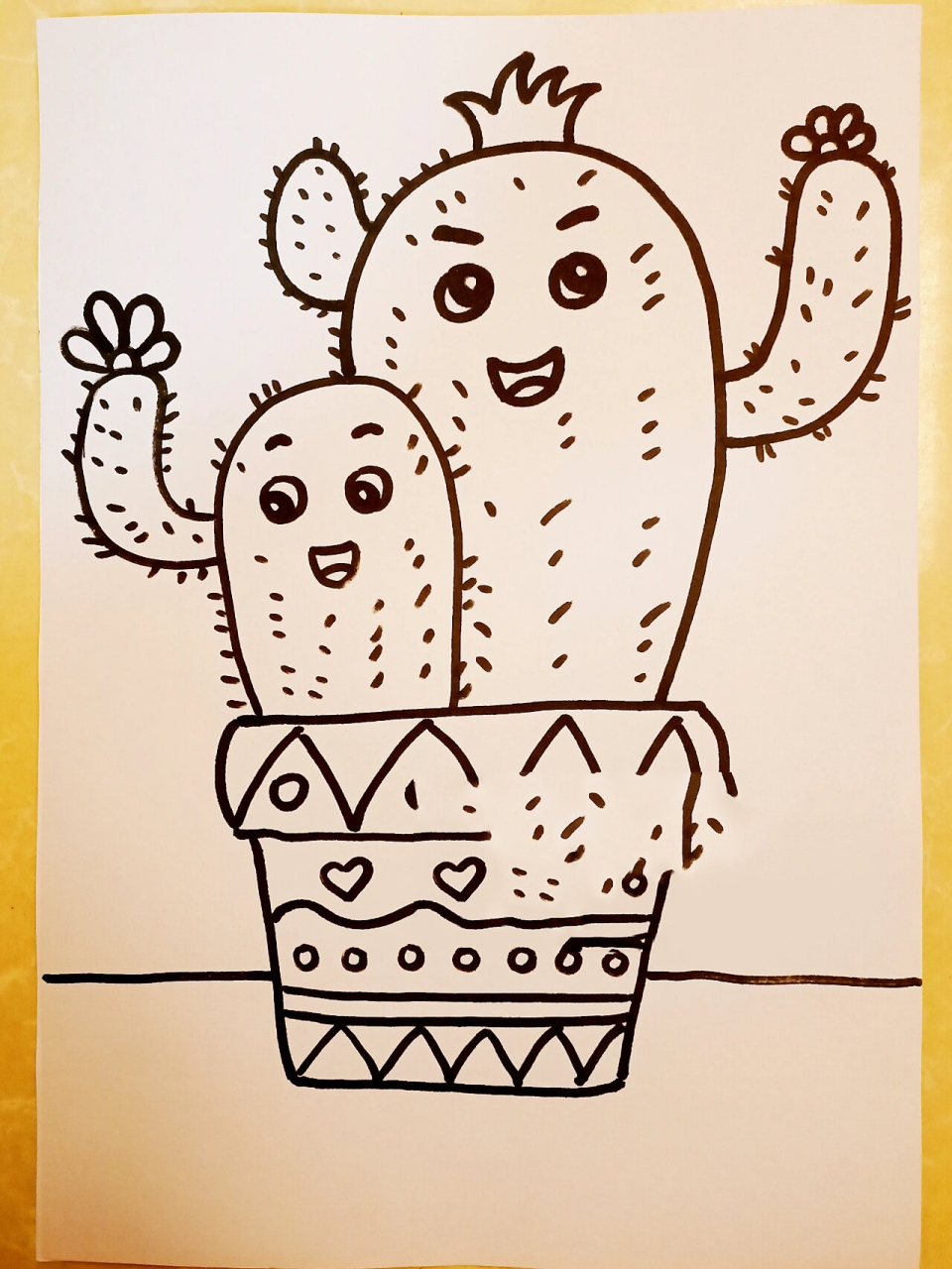 仙人掌简笔画简单画少儿美术创意画马克笔 手绘 幼儿园 水彩笔 花盆