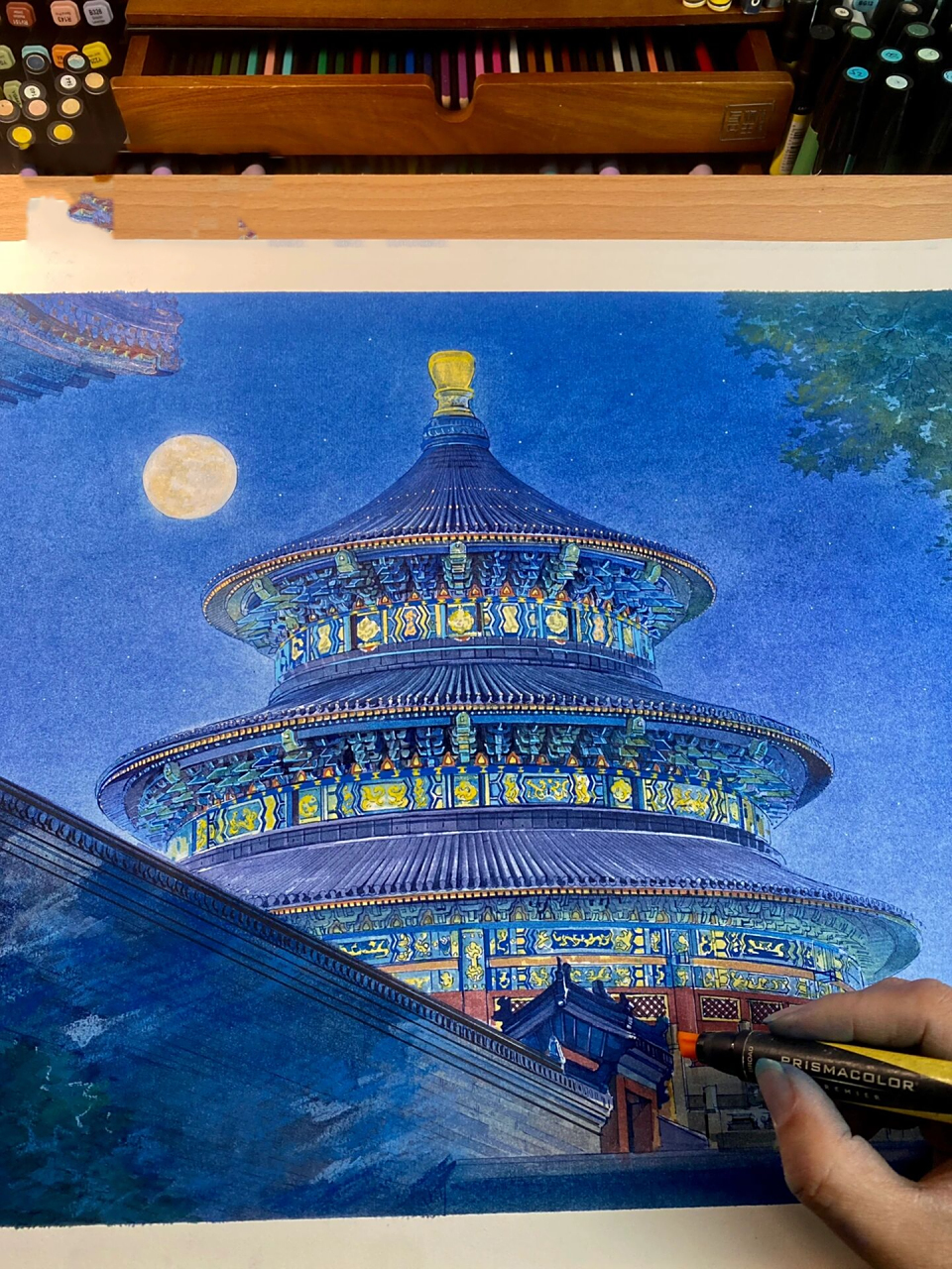 马克笔手绘|月光下的北京天坛 为什么只有天坛祈年殿最能代表北京71