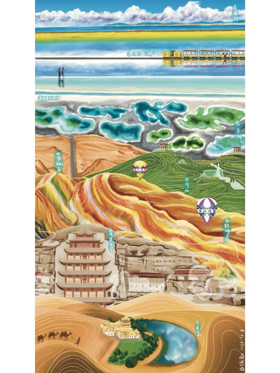 原创手绘游记之青海湖大环线 用6天走了一趟青海湖大环线,每天坐车上