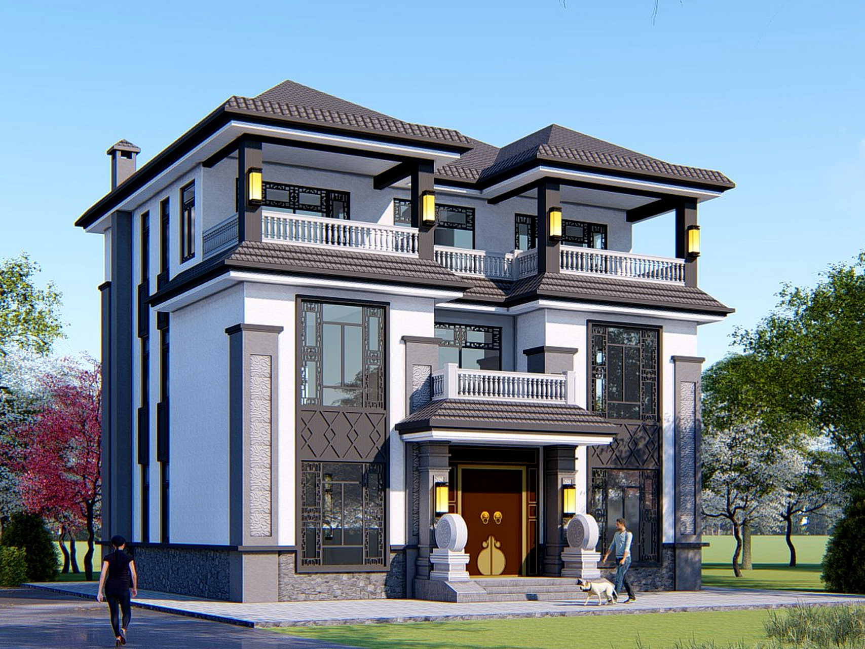 广西玉林|通透型三层新中式别墅(附平面图) 上乘建筑设计 专注农村自