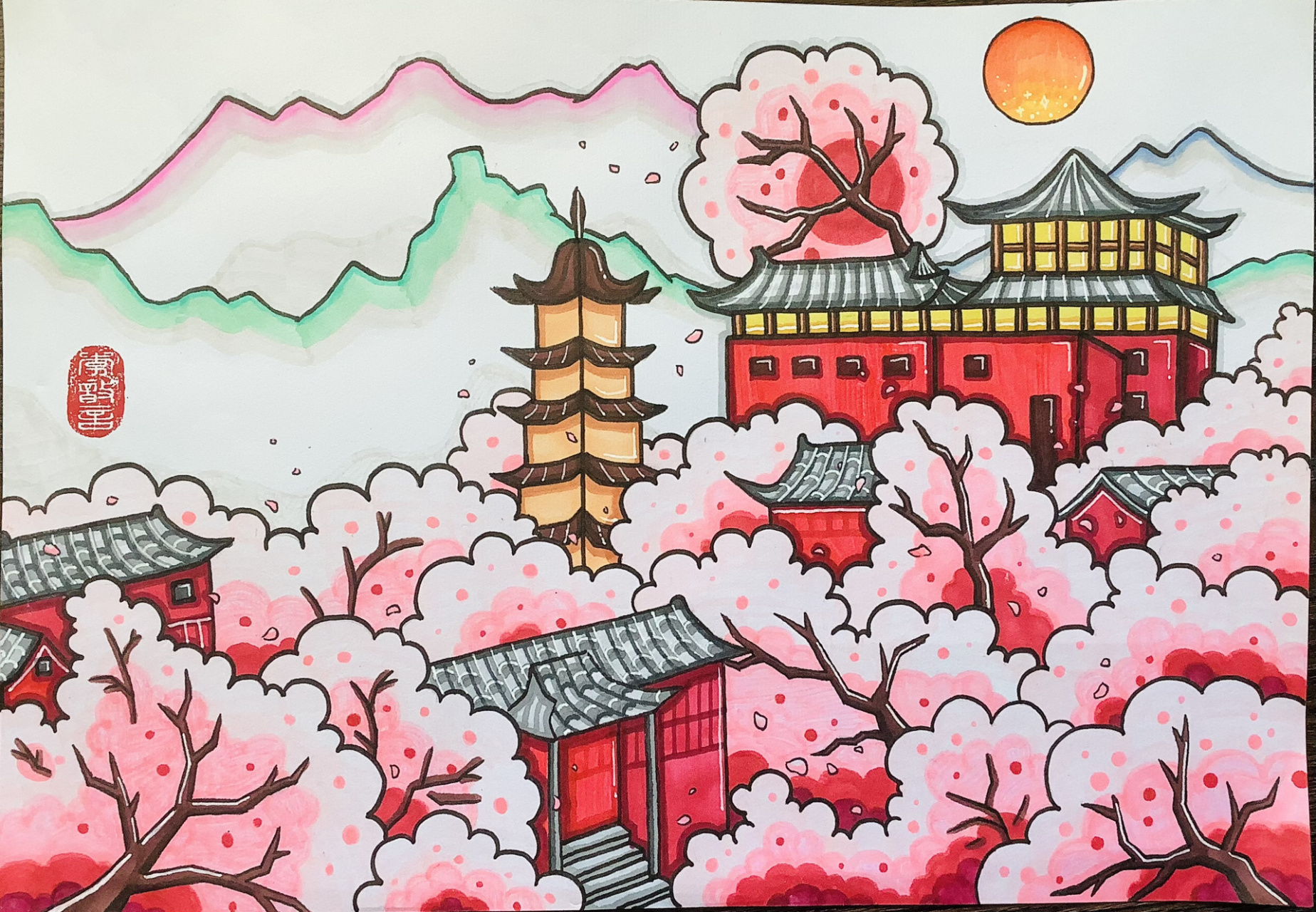 《大林寺桃花》唐诗配画94 "人间四月芳菲尽, 山寺桃花始盛开"78