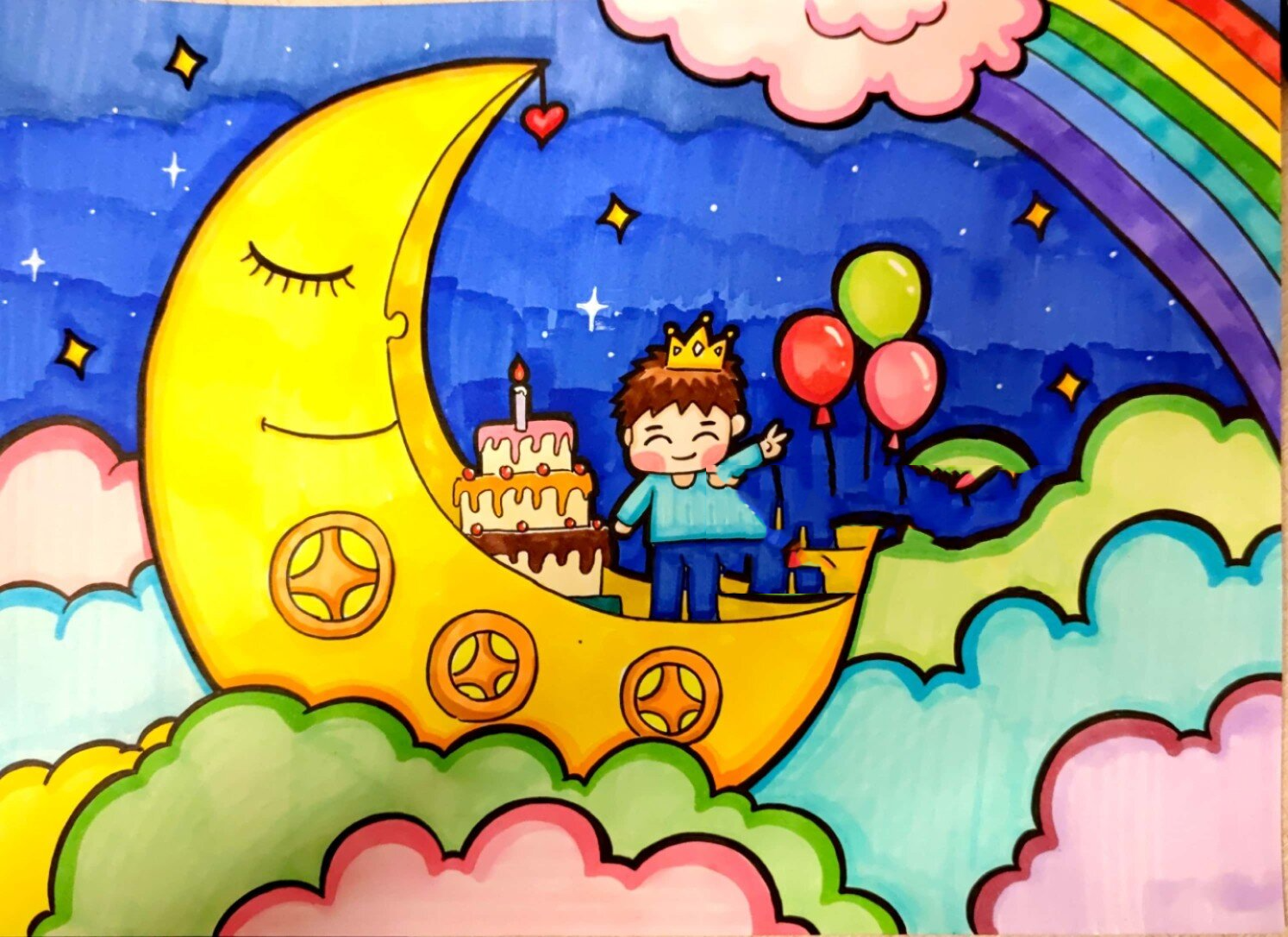 儿童创意画 月亮船