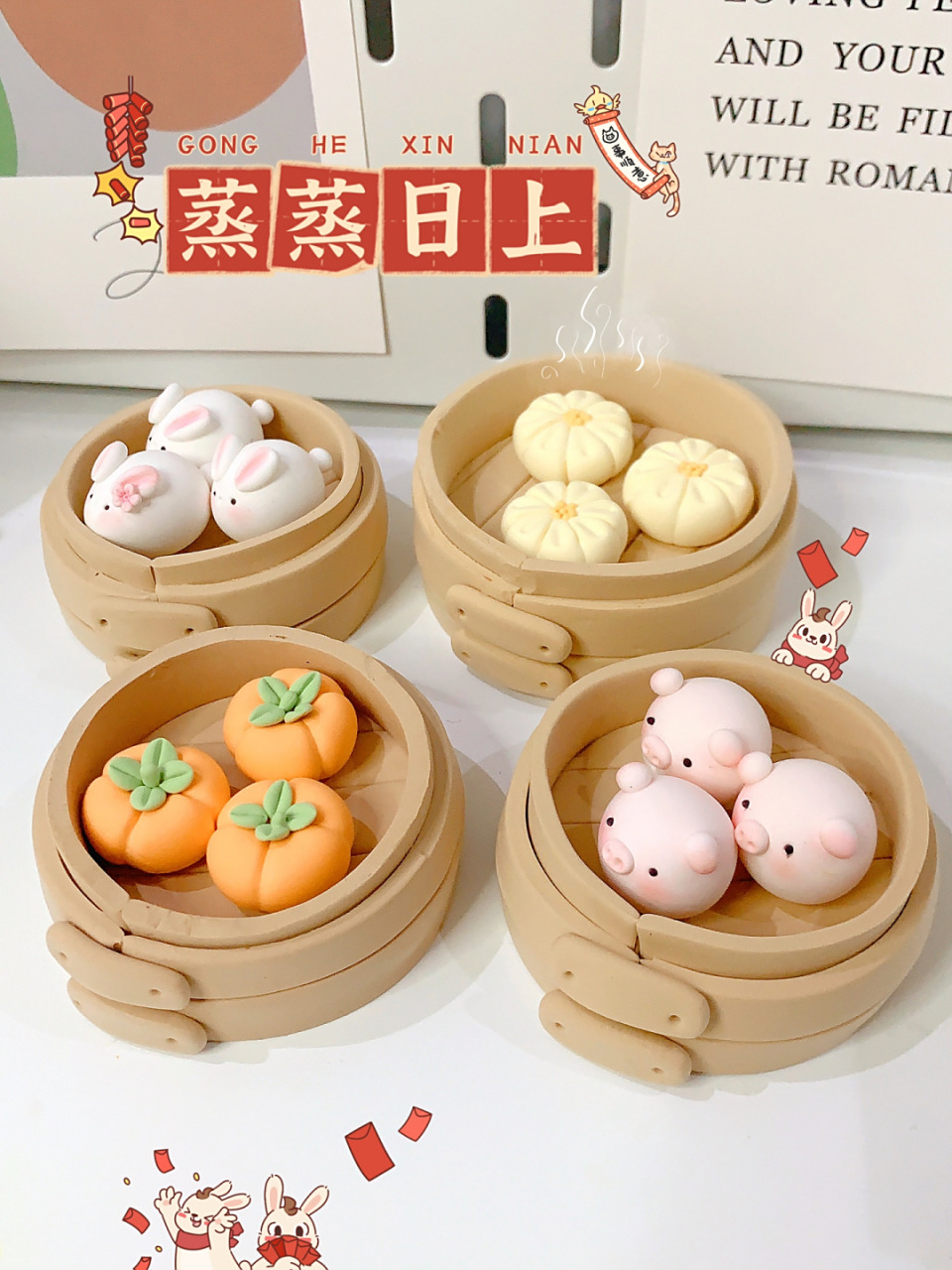 超轻粘土|蒸蒸日上～03祝大家元宵节快乐～ 汤圆圆圆糯糯,日子红红