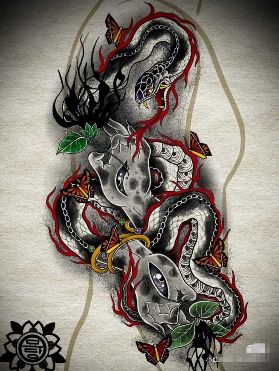 纹身图案素材 纹身手稿.蟒蛇纹身