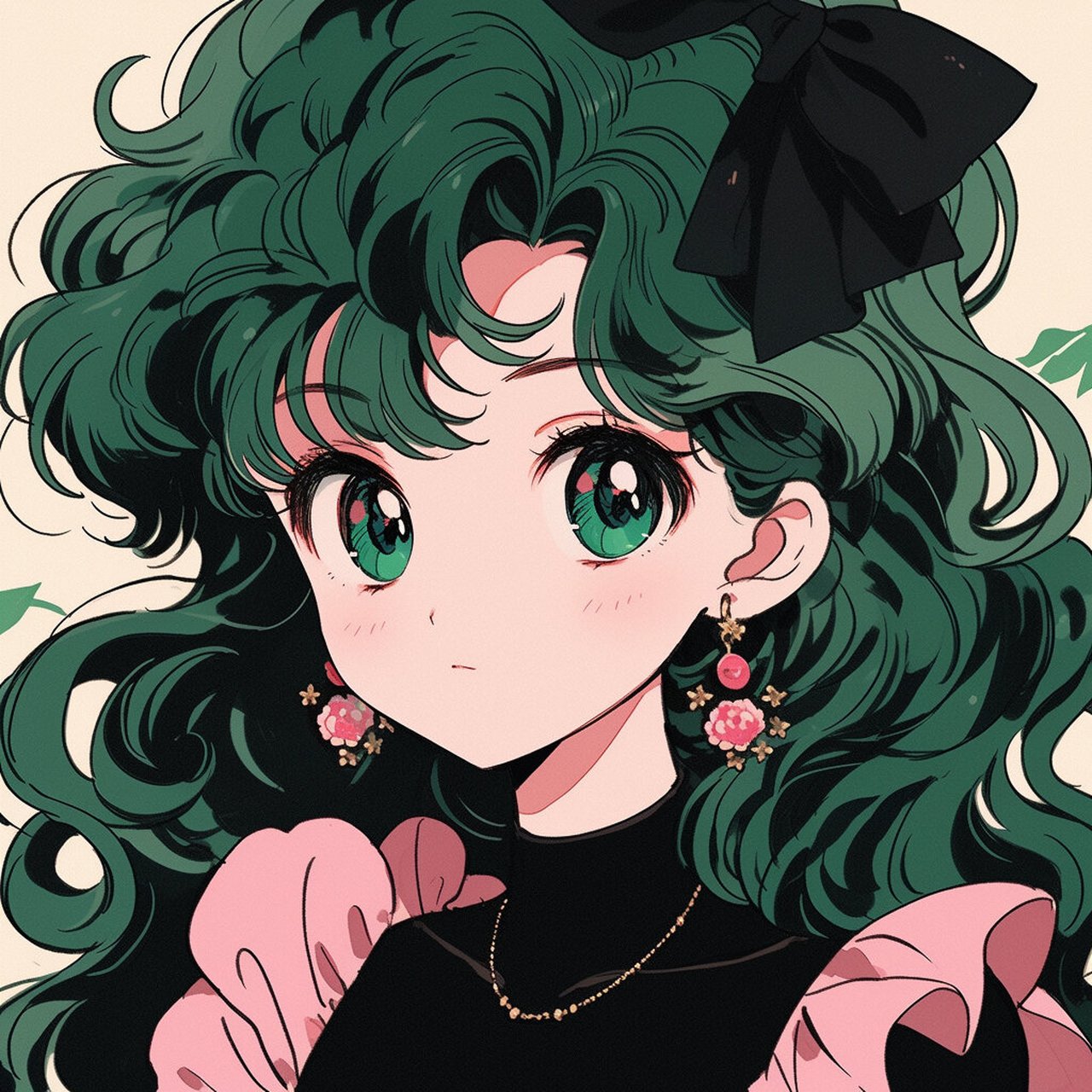 氛围感可爱少女头像98绿色卷发旧漫女生头像