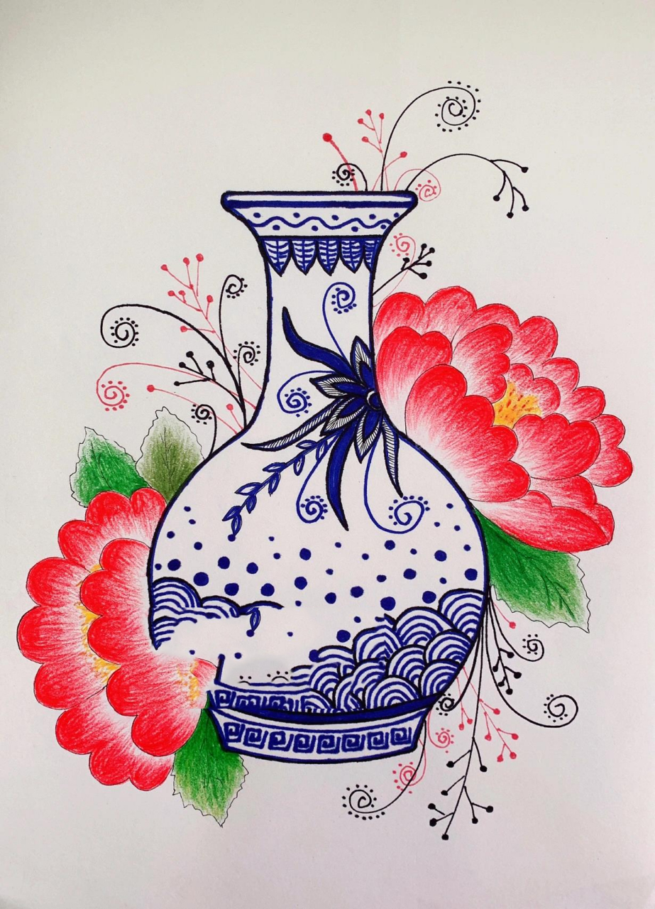 青花瓷花瓶创意画 青花瓷花瓶创意画