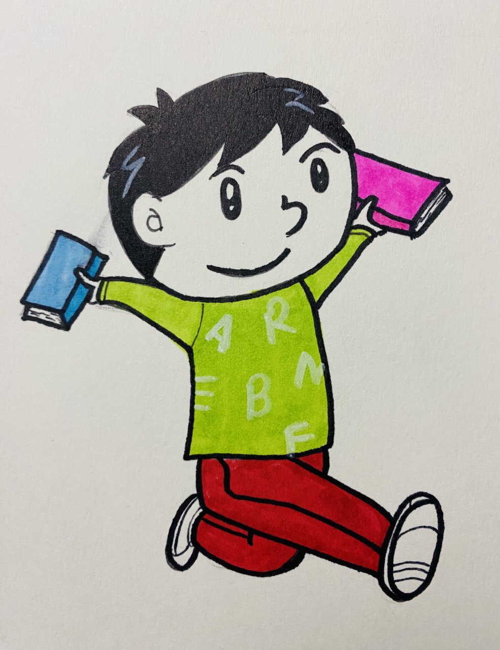 图书角图案 人物简笔画 儿童马克笔画 图书角主题画