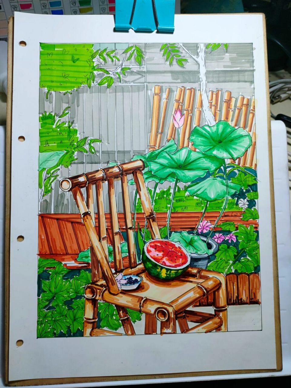 马克笔风景画(夏|午后～西瓜味的夏天)一 #马克笔风景画# #马克笔教程