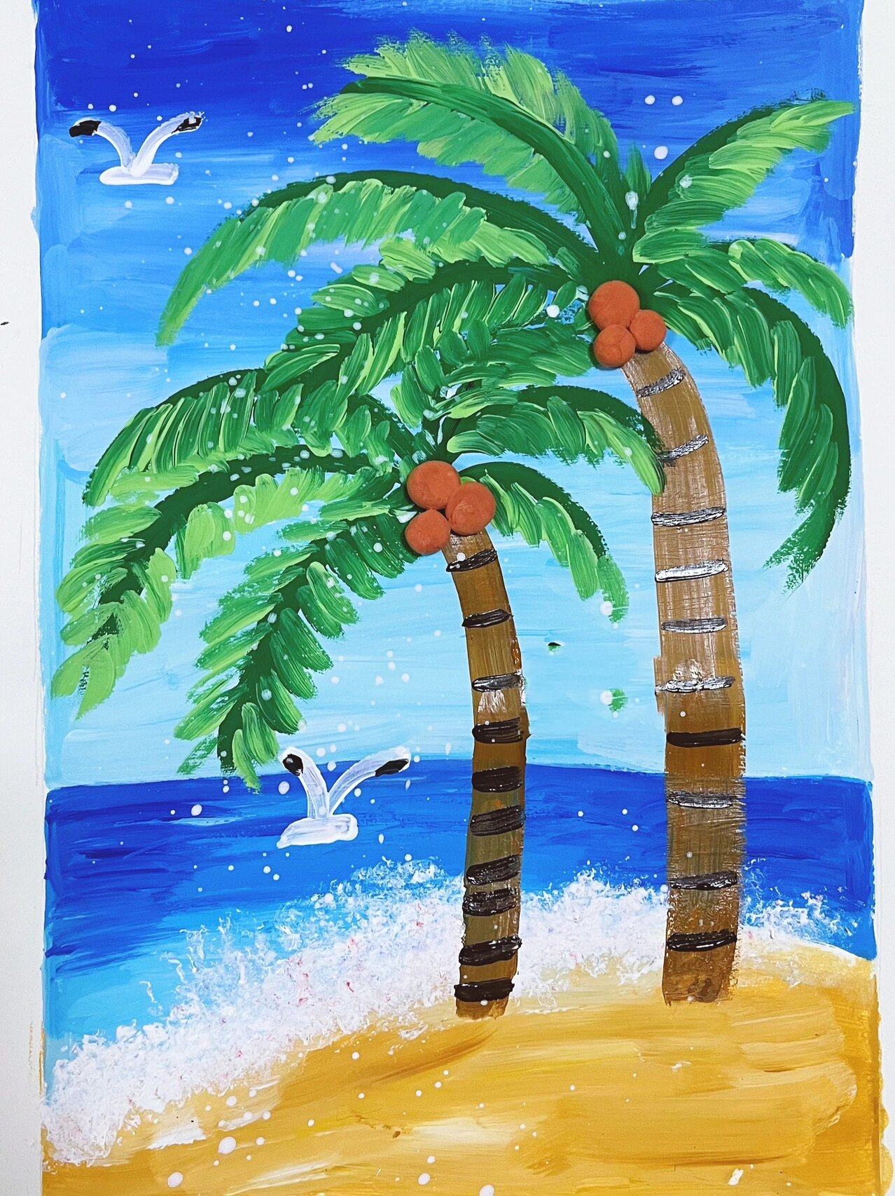 创意儿童画海边椰子树