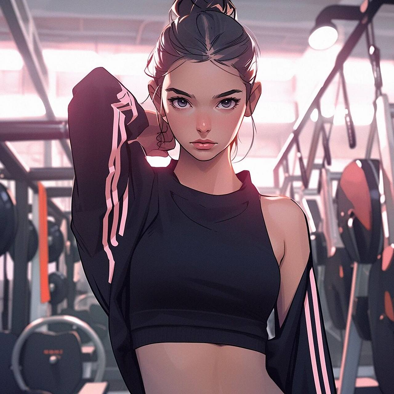 健身美少女|mj魔法|头像分享 ai画画持续学习中,今天送你一张健身房的