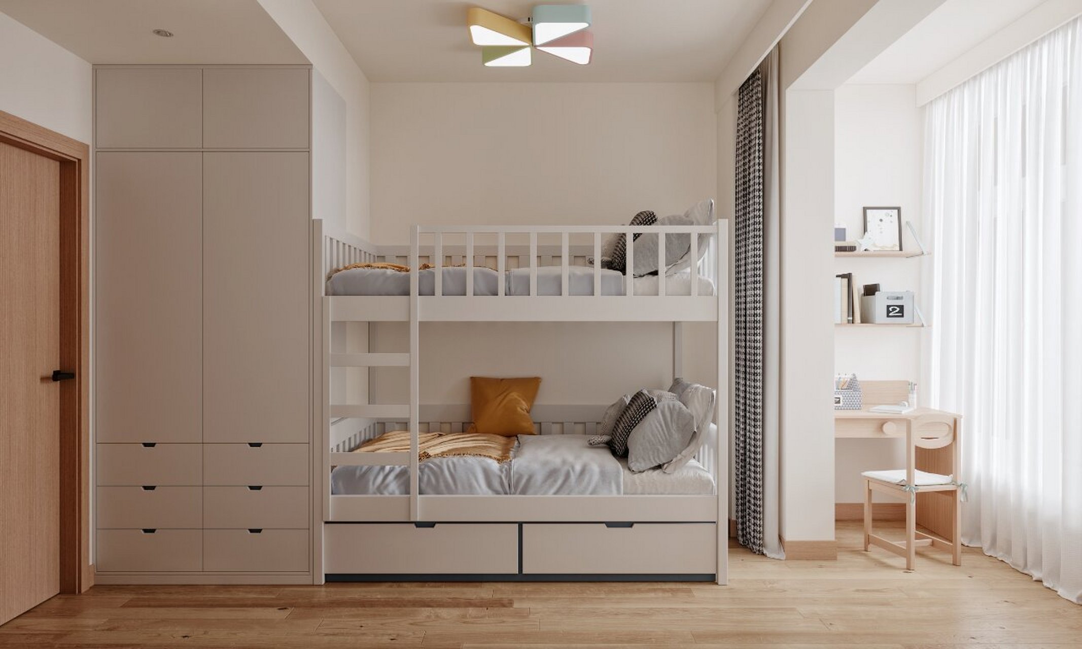 儿童房上下床设计96 二胎家庭省2倍空间!