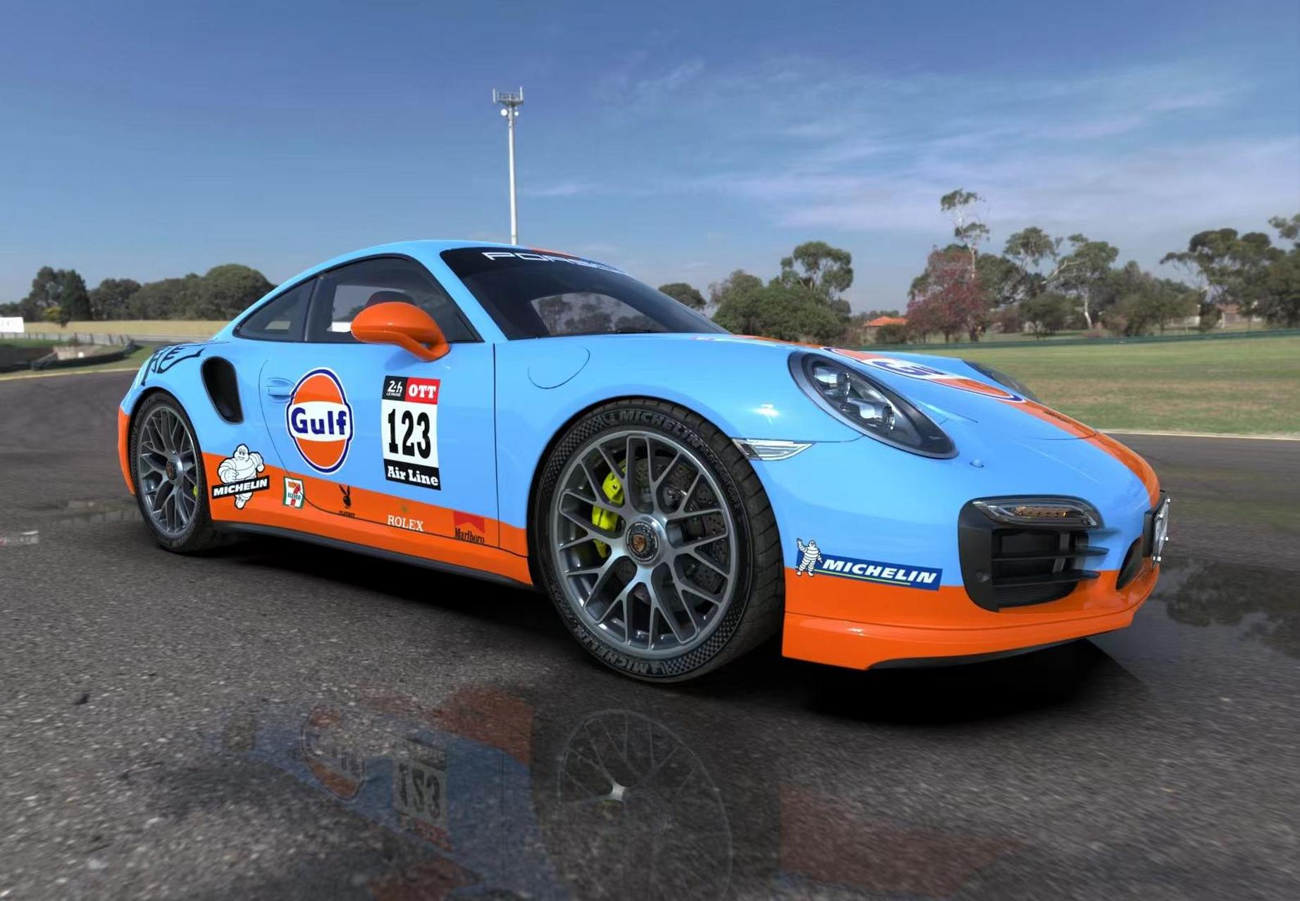 保时捷911车身改色贴膜 海湾石油.