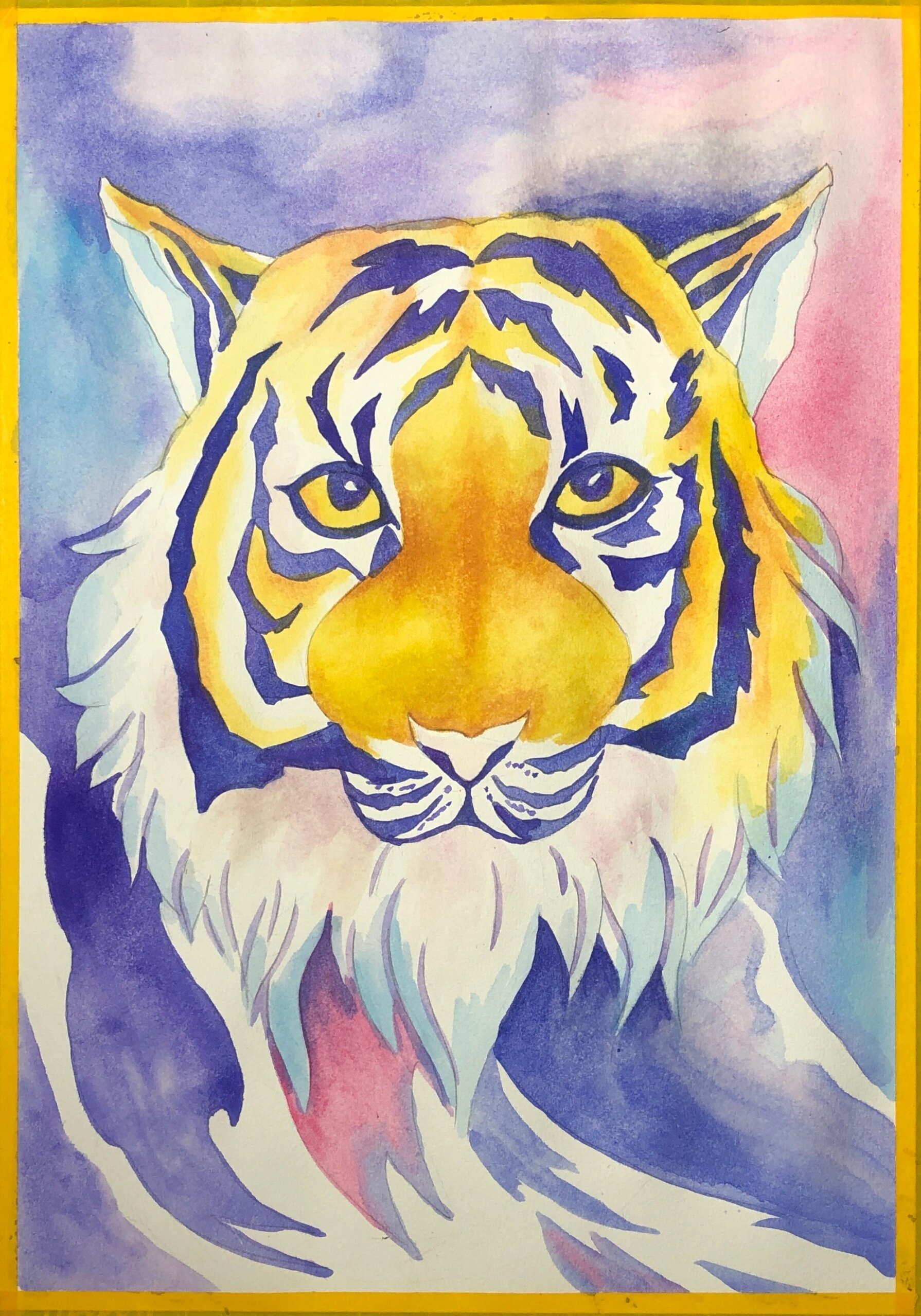 9-12岁儿童画水彩画《老虎