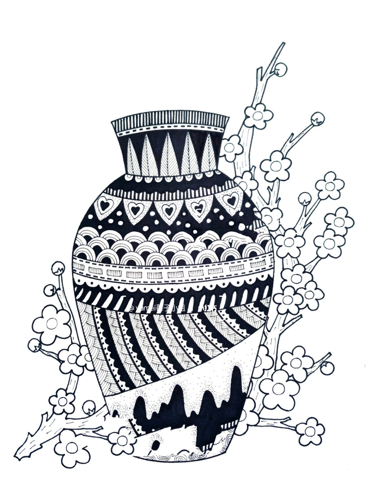 花瓶创意线描画