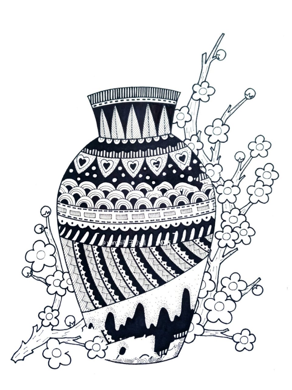 花瓶创意线描画 适合8—10岁的孩子. 适合一年级小朋友画的彩色线描画