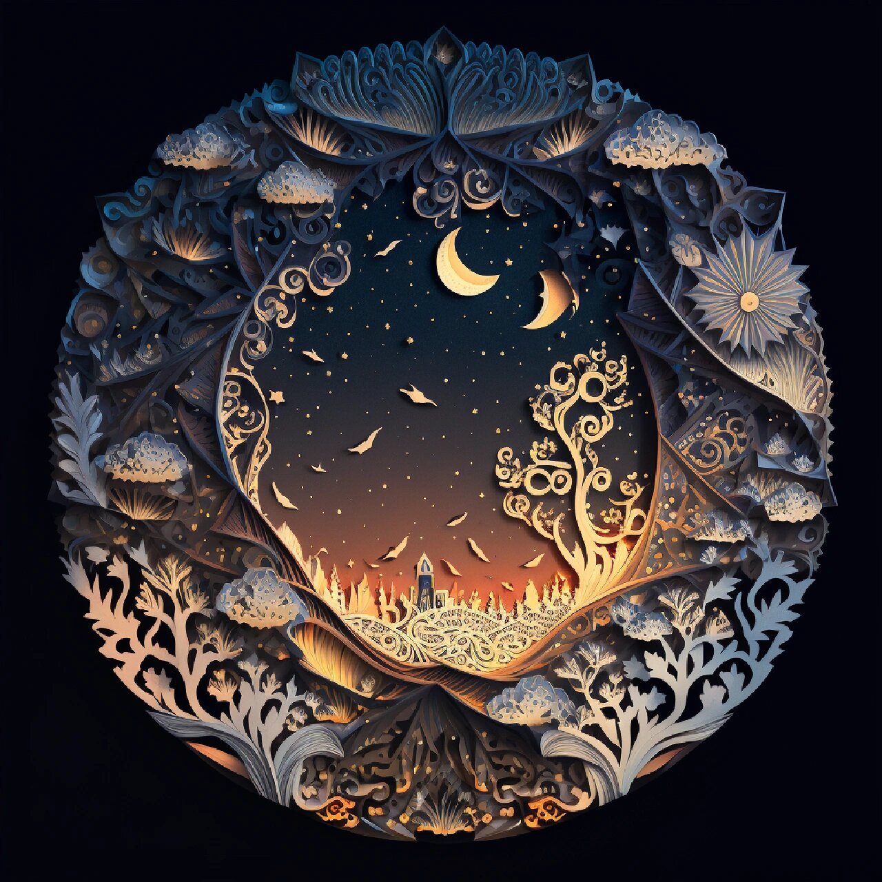 手工|剪纸艺术|夜晚 星空 月亮