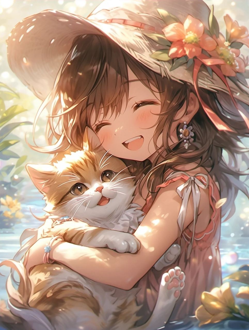 唯美治愈头像|漫画风女生和猫咪壁纸07 她带着天使般的笑容,双眼