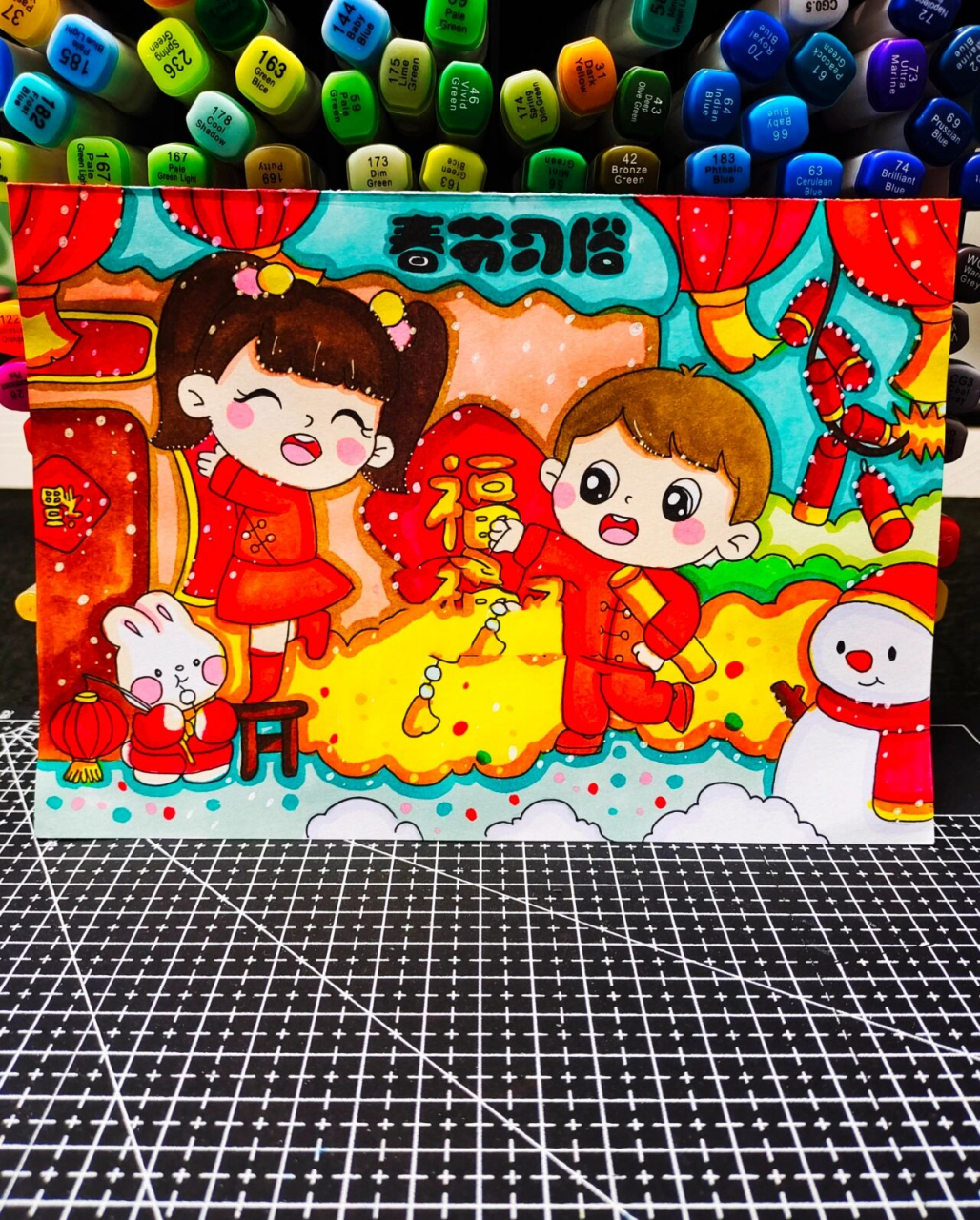 新年主题画 春节习俗绘画 兔年主题画 新年主题画,春节习俗绘画,过年