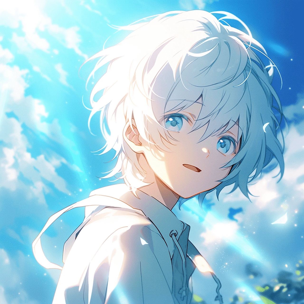 动漫男头白毛阳光少年