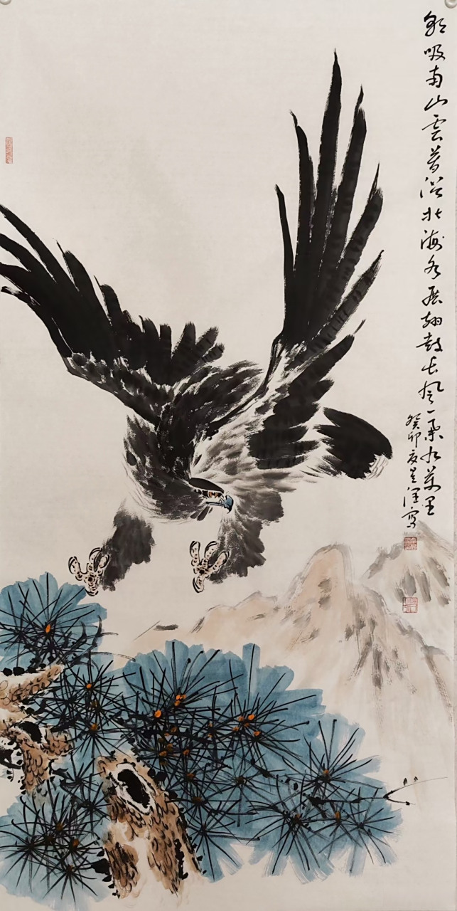 丁煜润老师花鸟作品雄鹰#艺术##国画