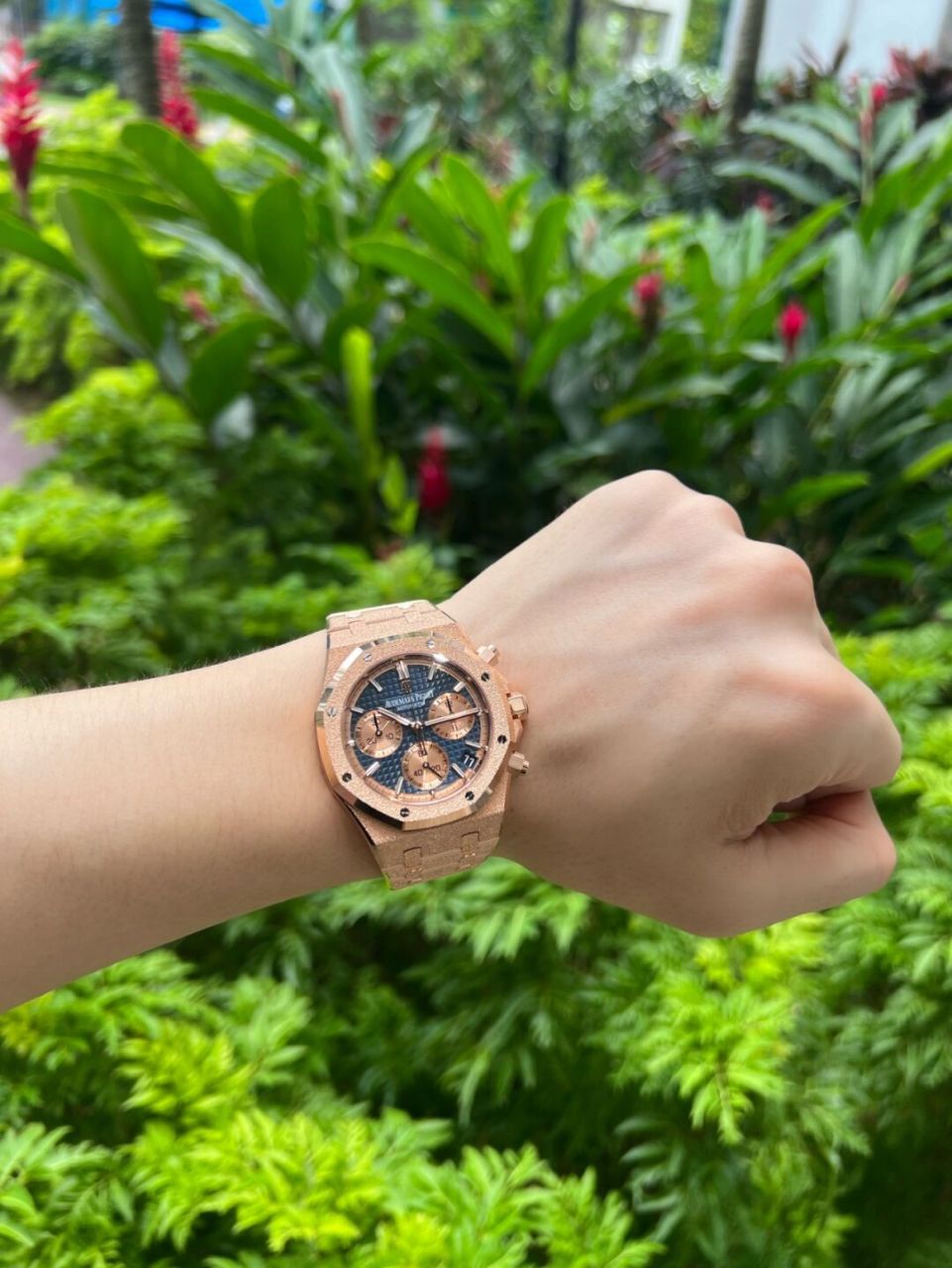 爱彼26239or97 2021年新款,最新飞返计时机芯,背透,蓝盘,玫瑰金霜金