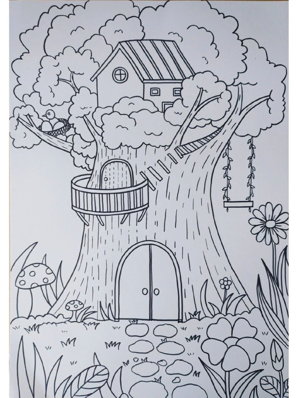 《树屋》绿色家园主题画 在树上的房子,绿色的家园,童话世界