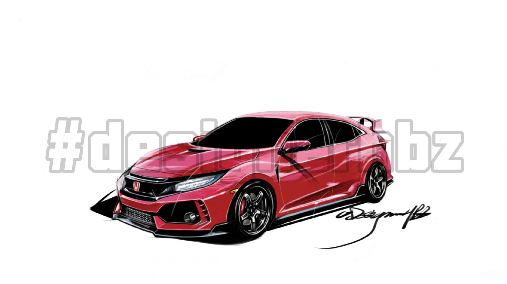 汽车手绘 honda civic 本田思域 type r