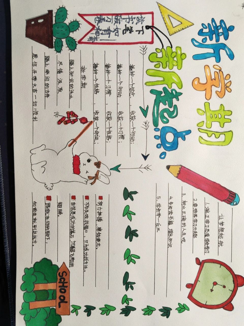迎接新学期,手抄报 半天时间,娃自己写的手抄报