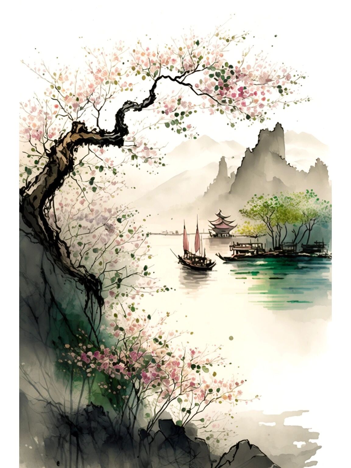 中国山水水彩画