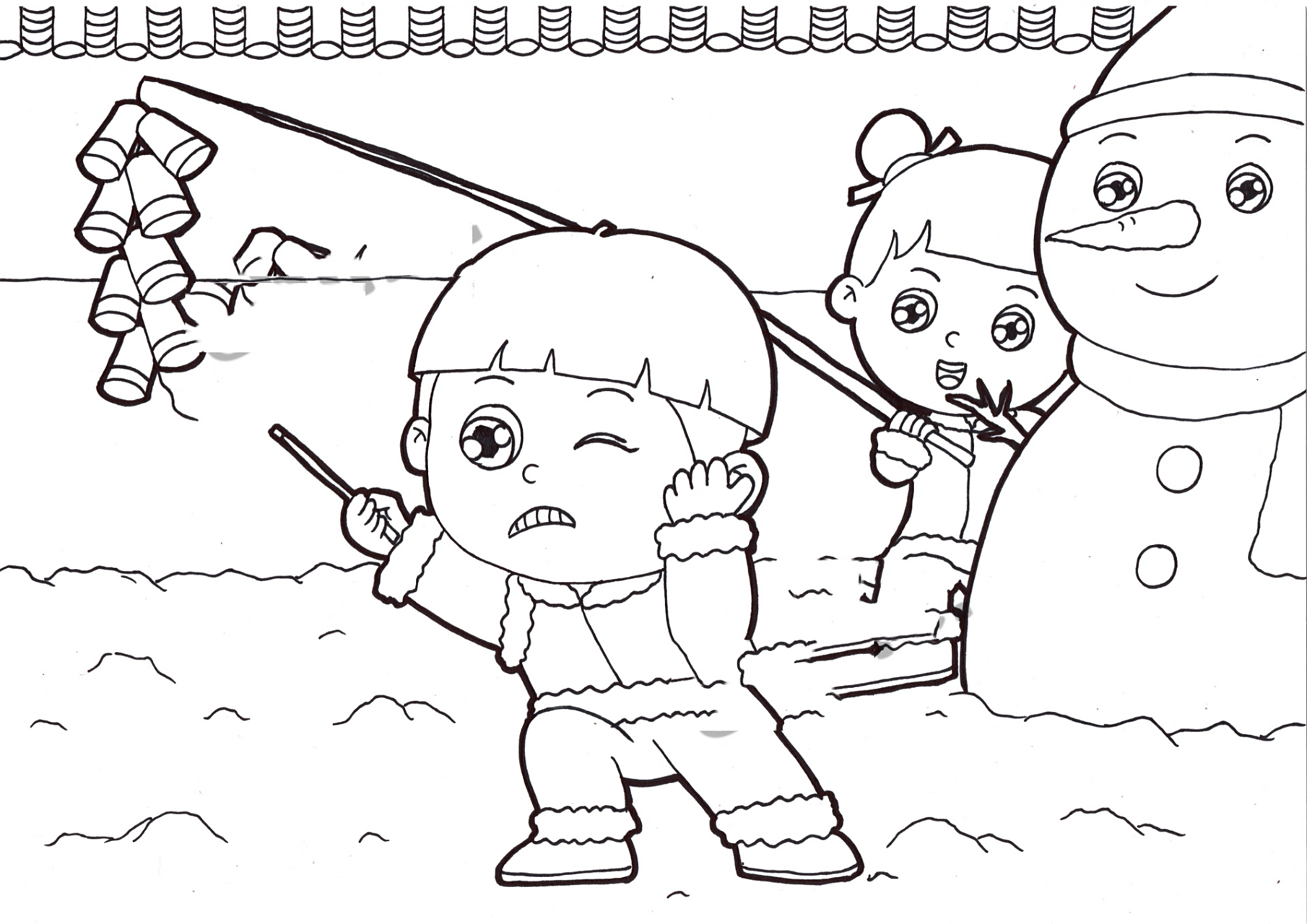 年味主题画 我的寒假生活 过新年 春节习俗主题绘画 假期生活 放鞭炮