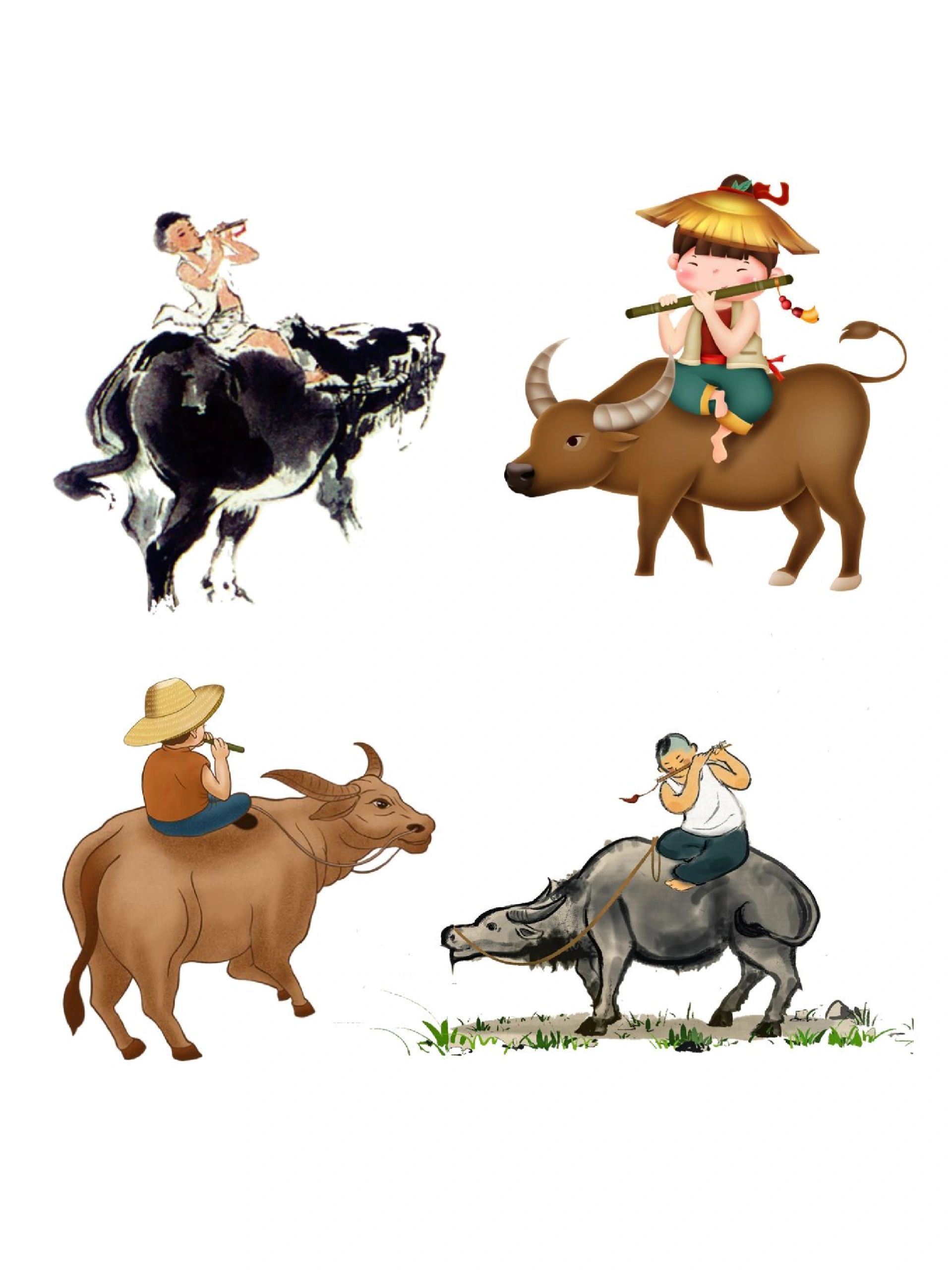 免抠素材|古风放牛娃牧童骑黄牛素材