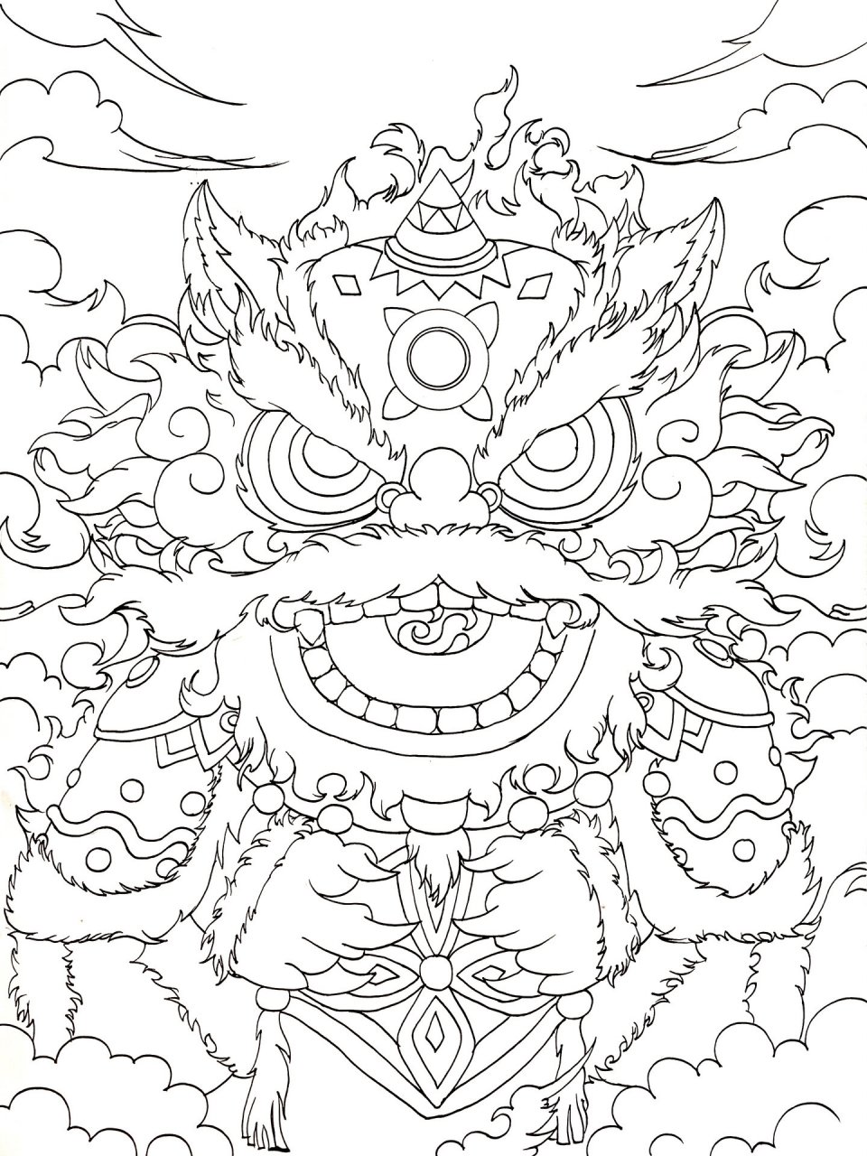 醒狮 线描画 马克笔临摹手绘 有步骤       马克笔手绘课件——《醒狮