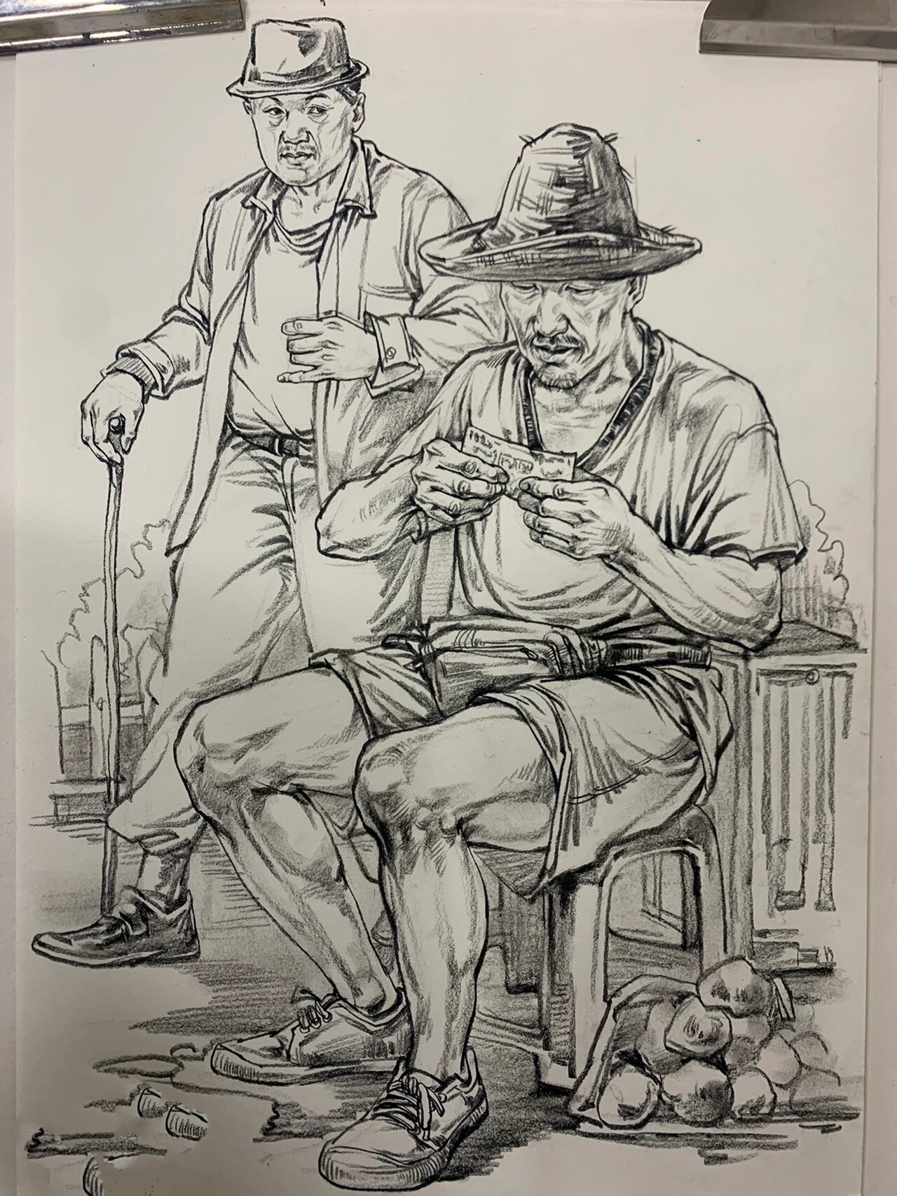 速写双人站坐组合照片写生临摹示范局部五官