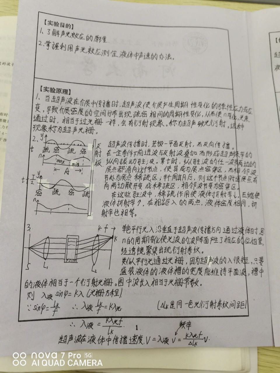 超聲光柵測液體中的聲速實驗報告 大學普通物理實驗,實驗報告0000