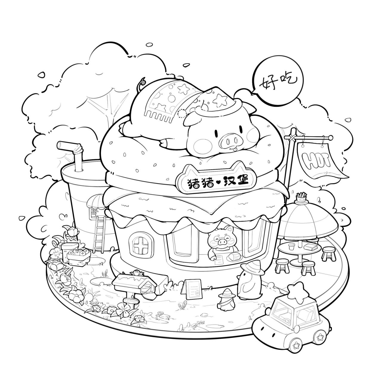 美食插画|来猪猪汉堡买午餐吧 为了五一假期,今天要补班,真是各种不