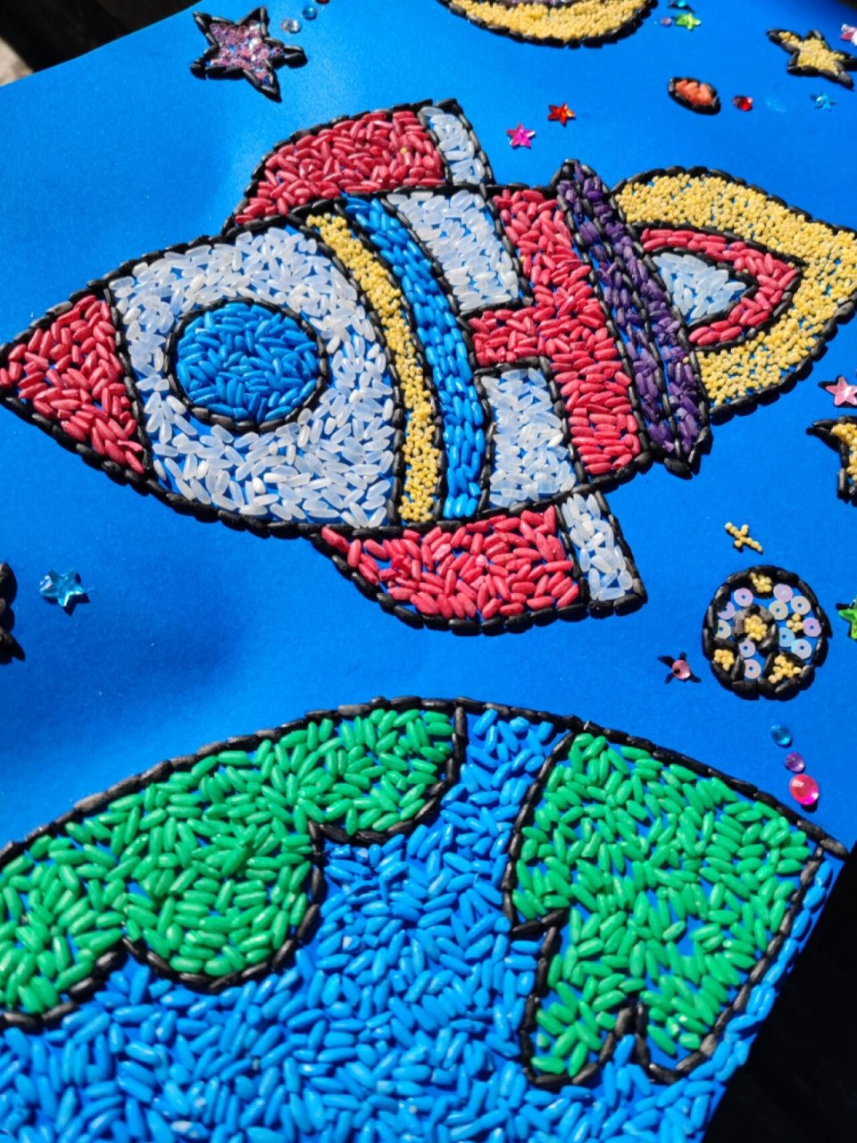 非遗种子画 幼儿园手工 染色大米画