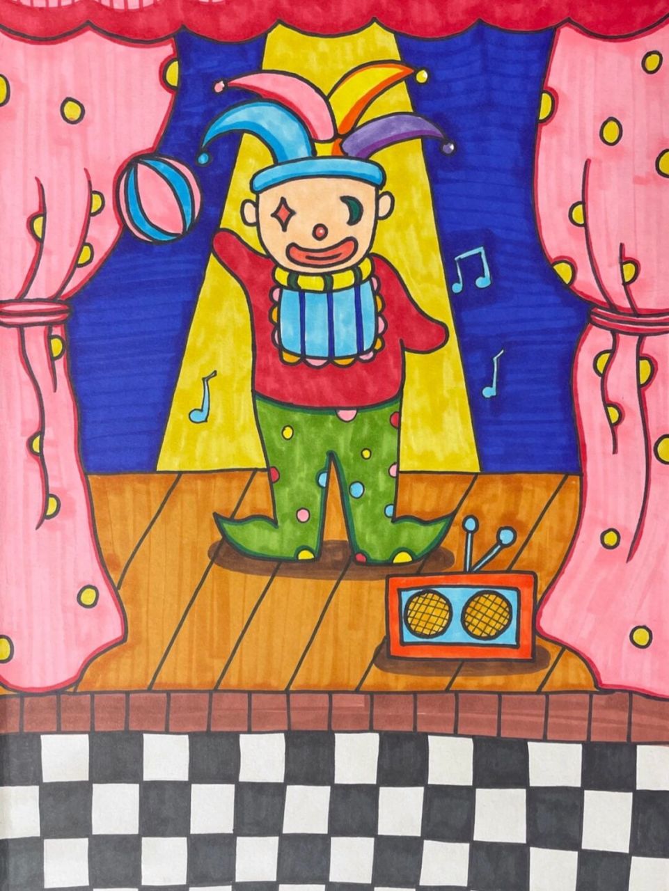 小丑07线描儿童画 小丑07线描儿童画|线描 材料:8k素描纸160克