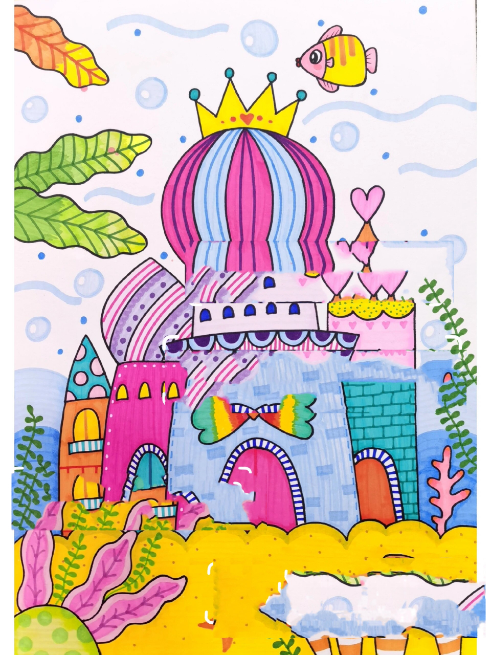 原创海底城堡儿童画 美丽的海底城堡,适合大班的小朋友.