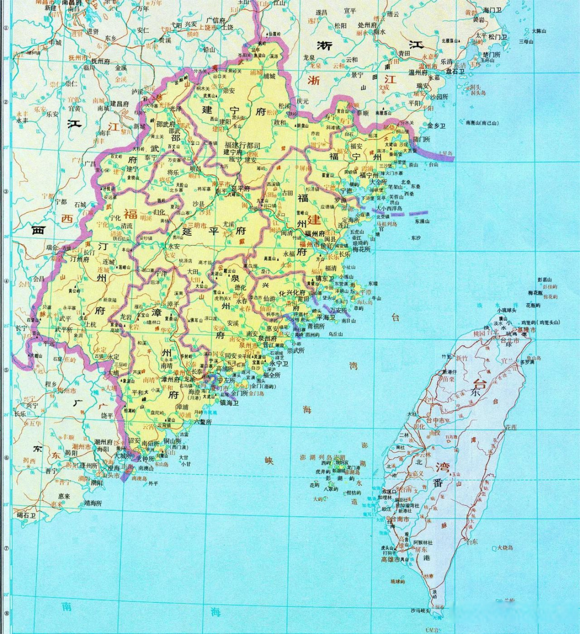 明朝时期福建省行政区划地图福建历史地理 吴元年(1367年)福州路,邵武