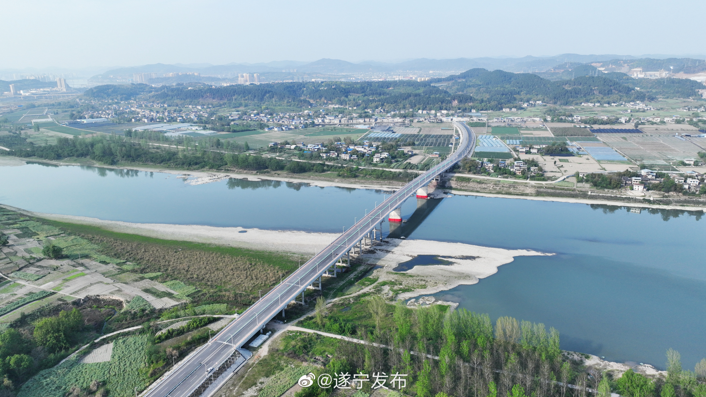 射洪瞿河涪江大桥美如画】瞿河涪江大桥(青堤渡口渡改公路桥),起于