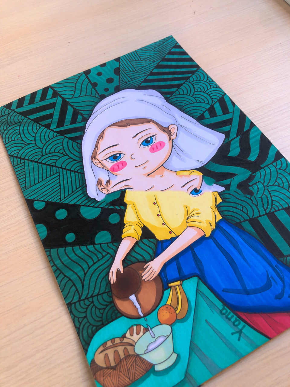 初级动漫|世界名画系列|儿童画 来自荷兰画家维米尔的作品《倒牛奶的