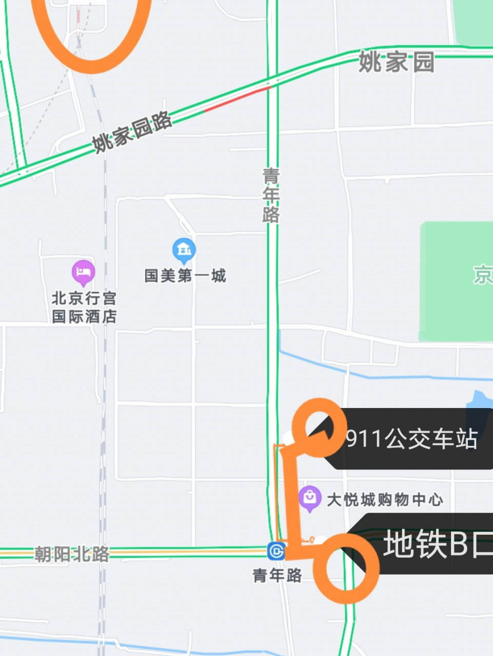 从地铁6号线青年路b口出来坐911公共汽车青年路北口站上车-北京朝阳站