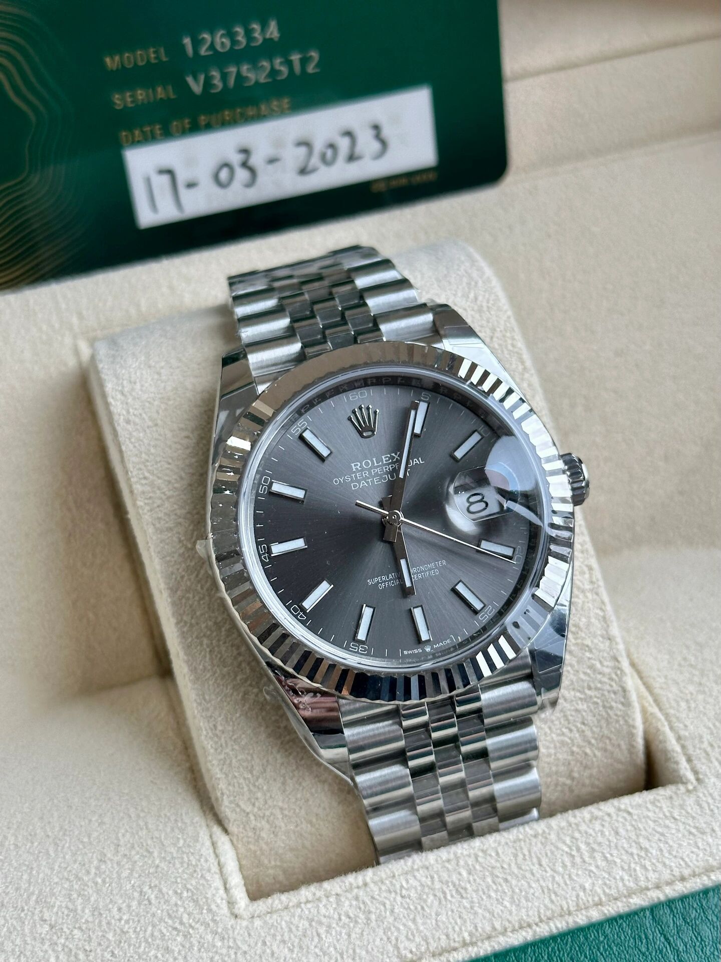 全新劳力士日志126334灰盘