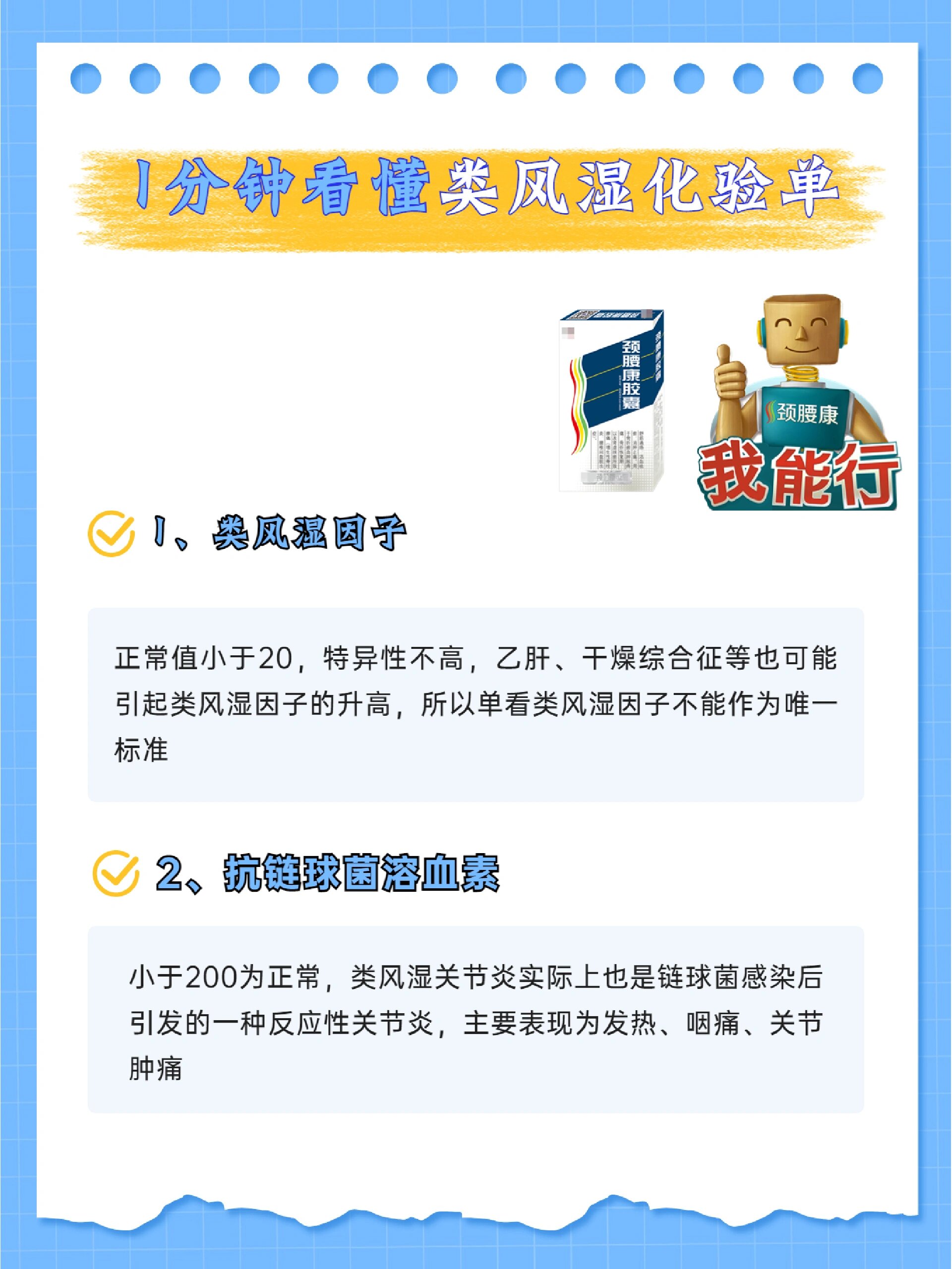 1分钟看懂类风湿化验单 类风湿因子 正常值小于20,特异性不高,乙肝